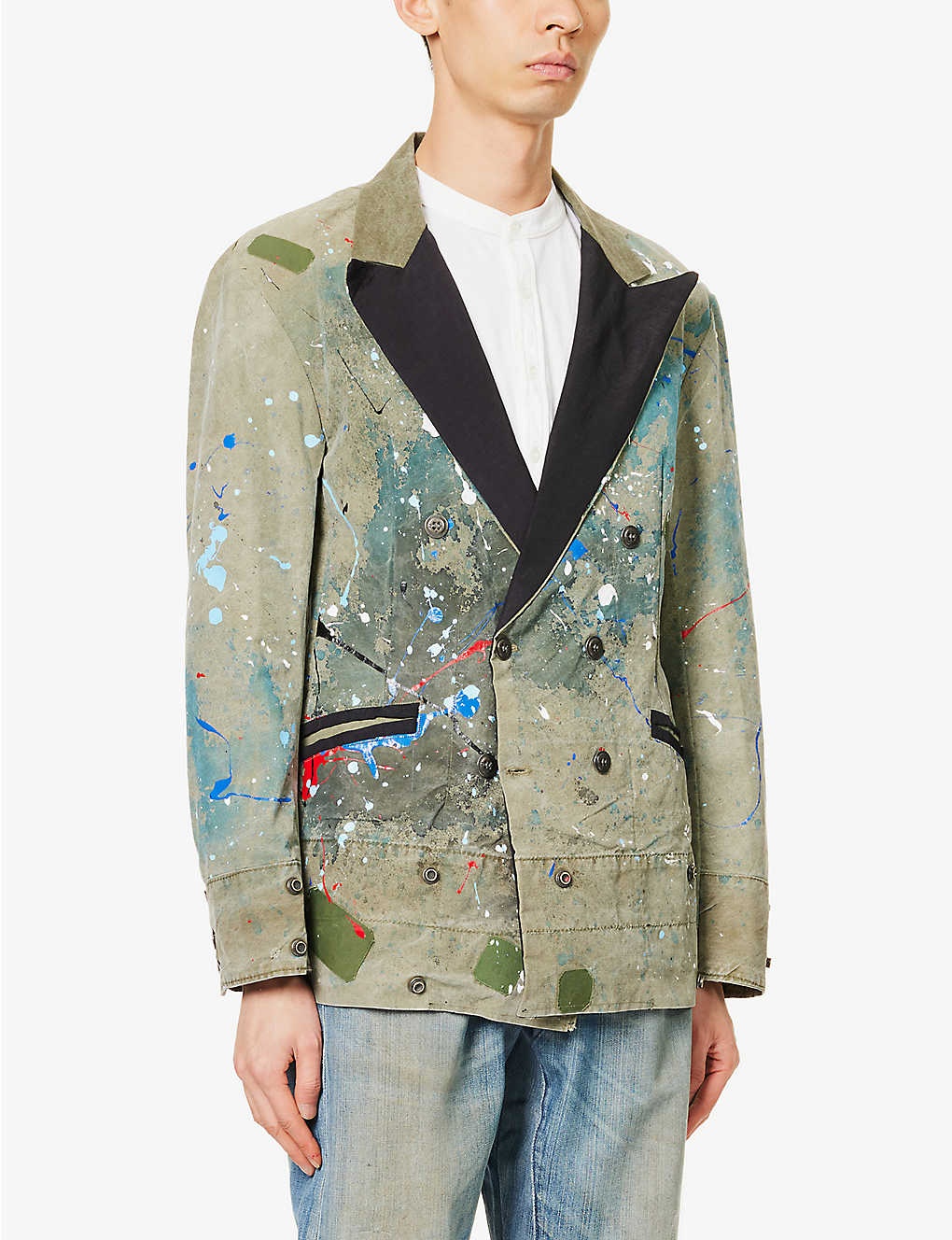 Paint-splattered peak-lapel relaxed-fit cotton-blend blazer - 3