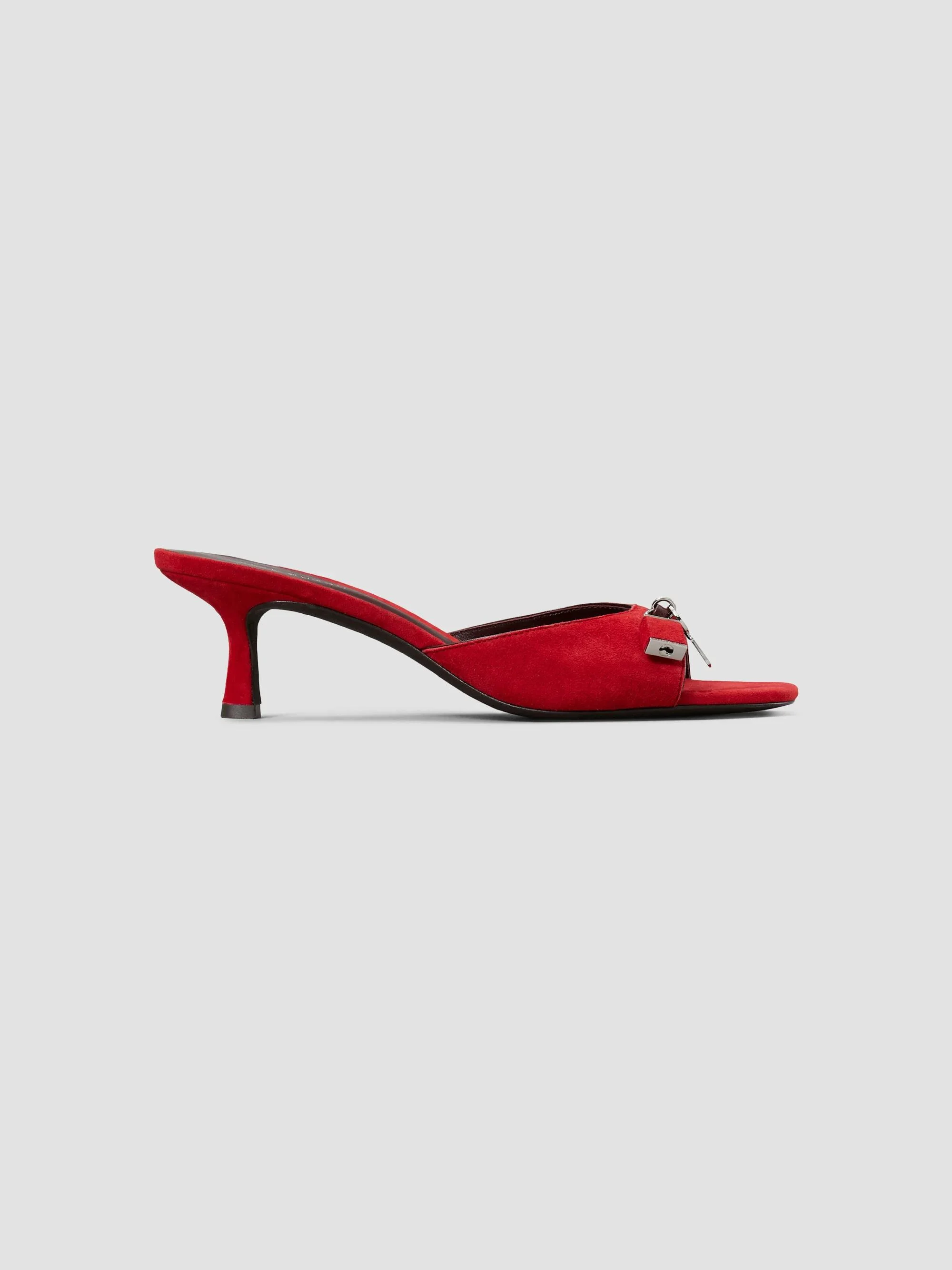 Women's Lock 55MM Suede Kitten-Heel Sandals - Toucan Red - 1