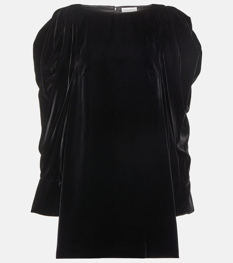 Puff-sleeve velvet minidress - 1