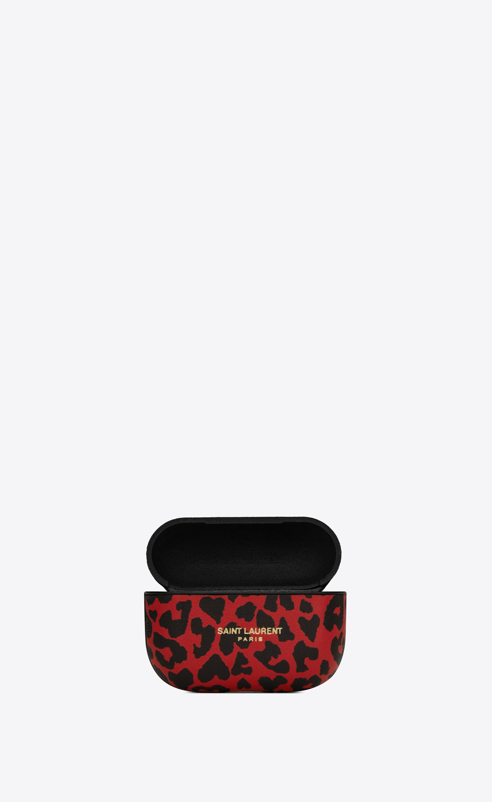 saint laurent paris airpods pro case cover in heart-shaped leopard-print leather - 4