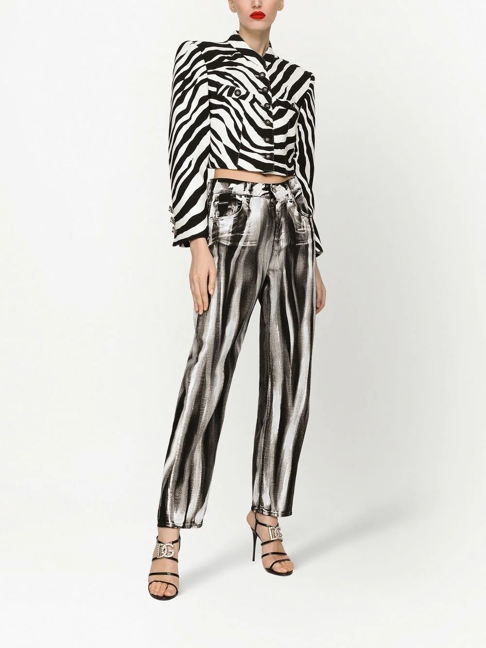 stripe-print cropped boyfriend jeans - 3