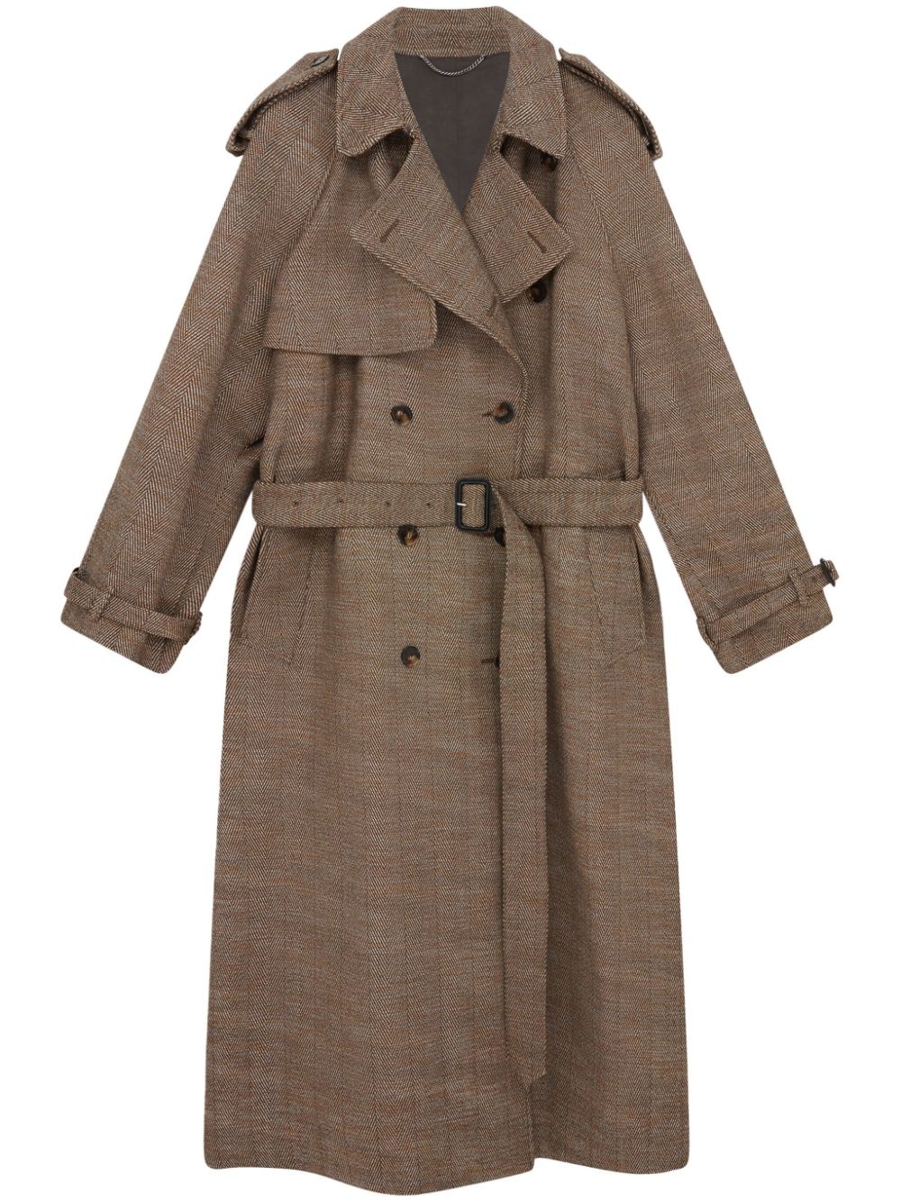 herringbone wool trench coat - 1