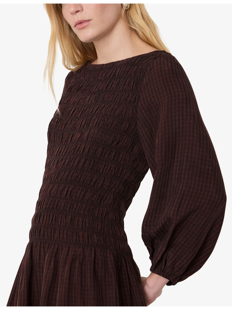 Checked Shirred-Bodice Woven Midi Dress 4