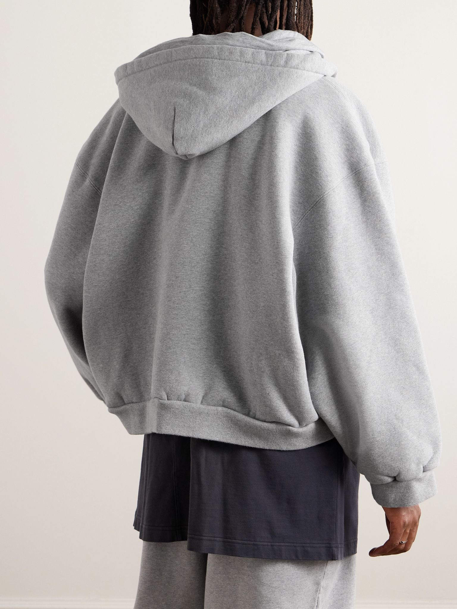 Incognito Oversized Layered Stretch-Cotton Jersey Zip-Up Hoodie Gray - 3