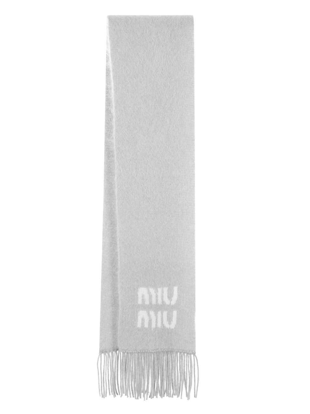 logo-jacquard fringed scarf - 2
