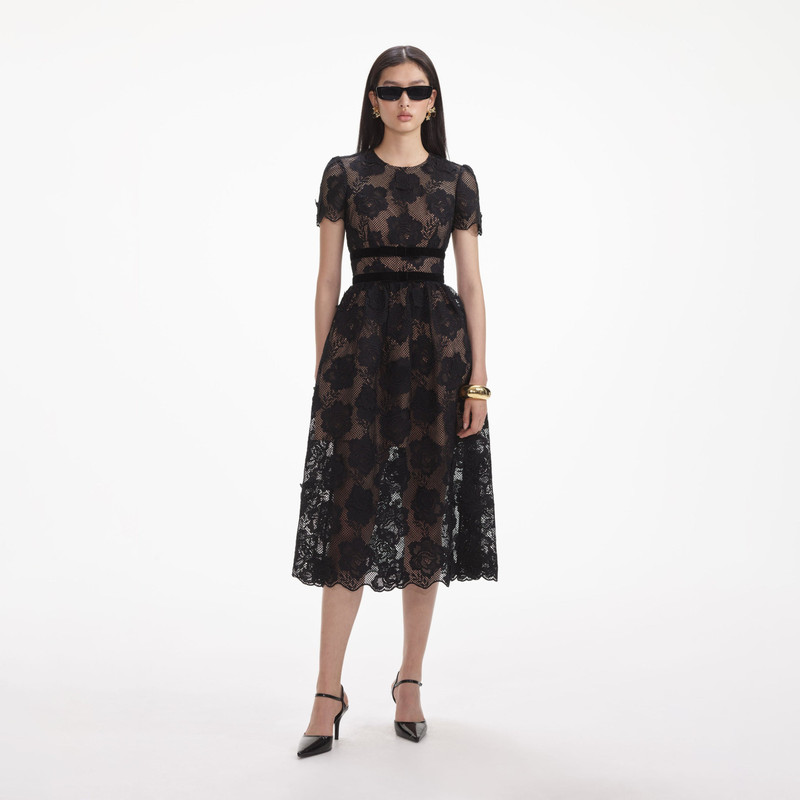 knee length dresses for ladies Self-Portrait - Black Velvet Lace Maxi Dress main image 0