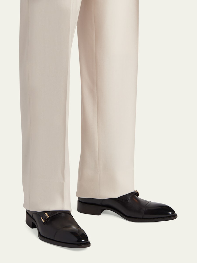 TOM FORD Men's Vincent Burnished Leather Double Monk Strap Loafers outlook