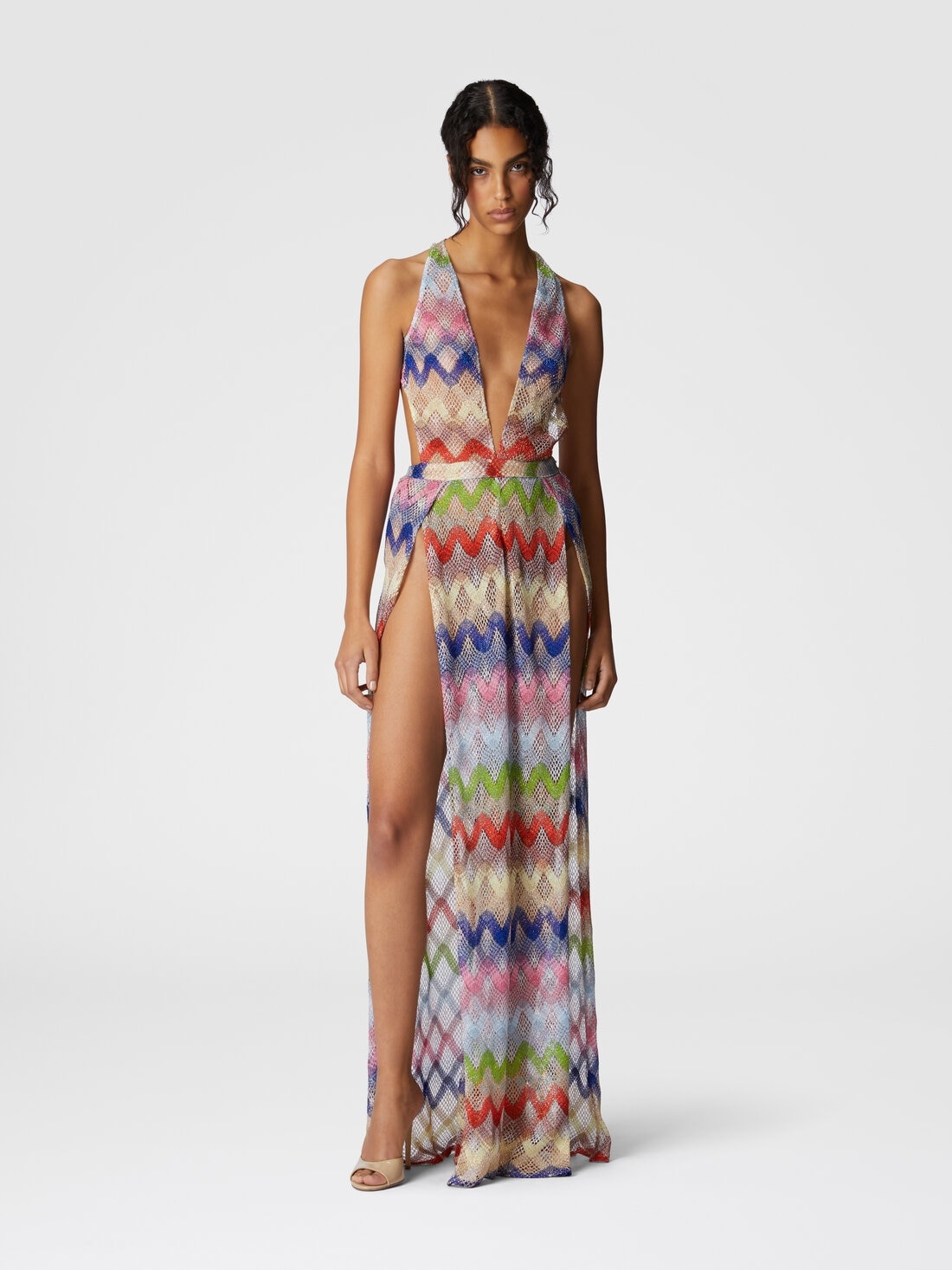 Long jumpsuit in viscose and mesh blend - 2