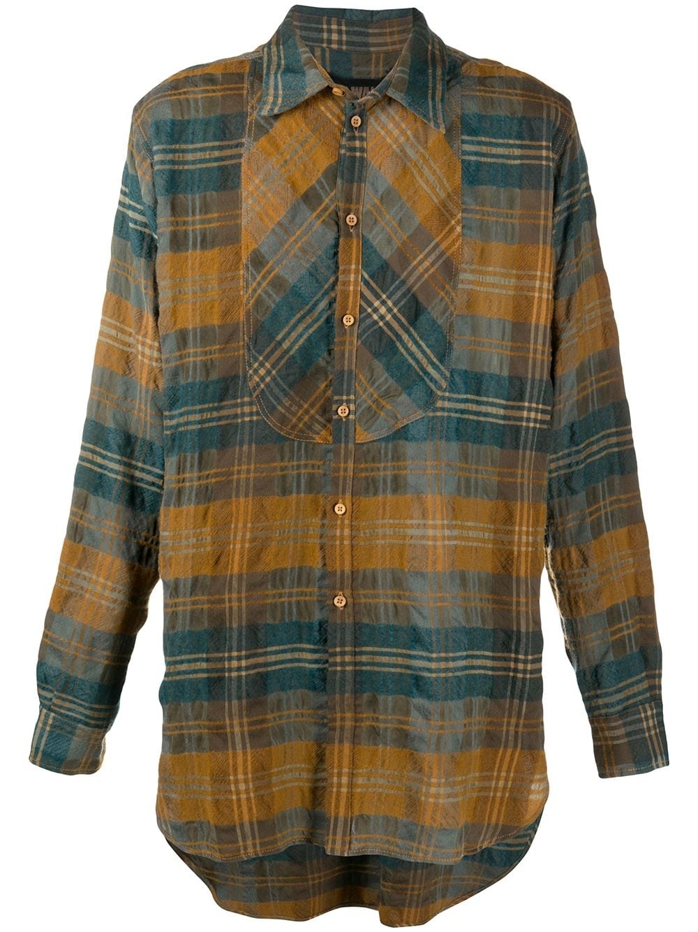 plaid print crinkled effect shirt - 1