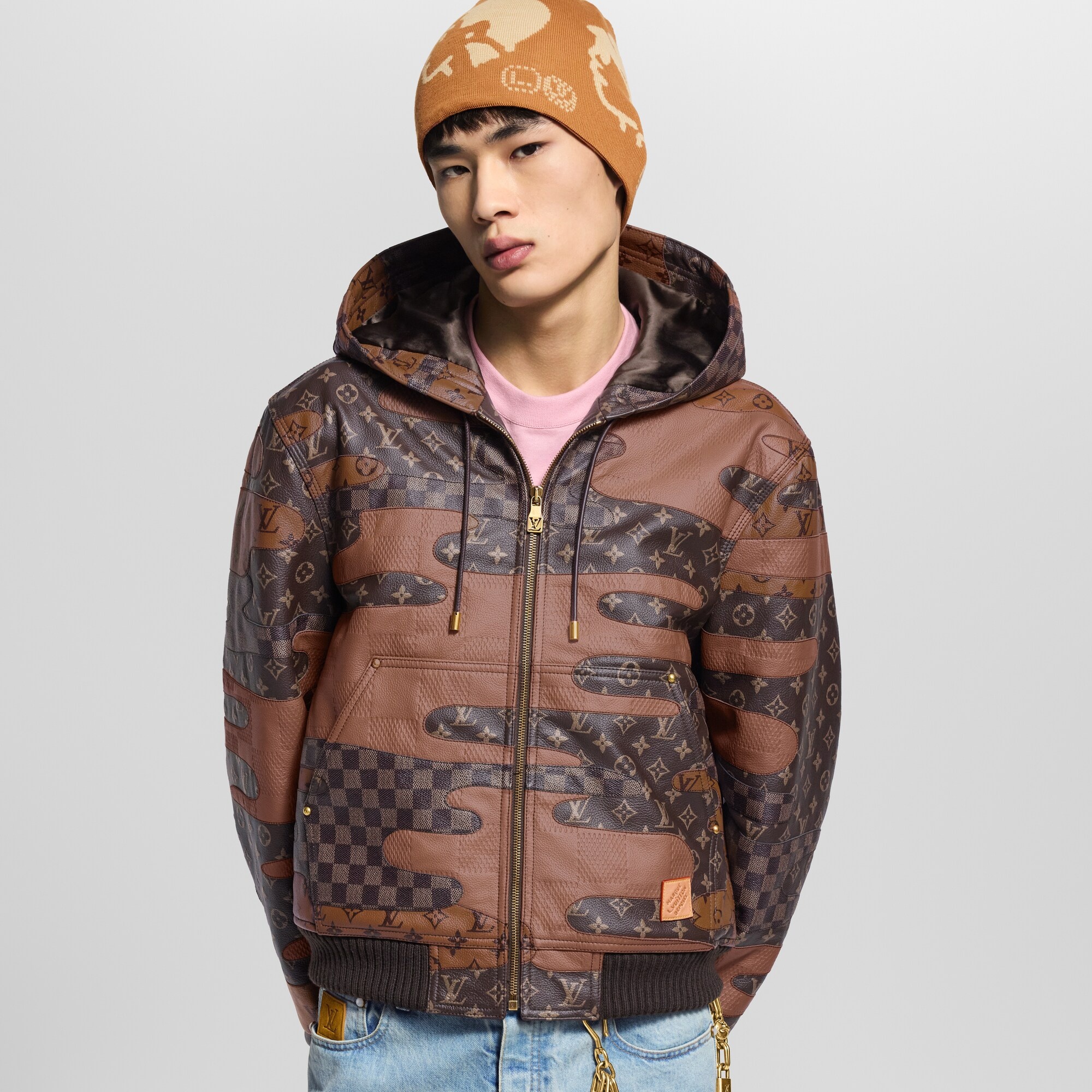 Made To Order Patchwork Leather Zipped Hoodie - 2