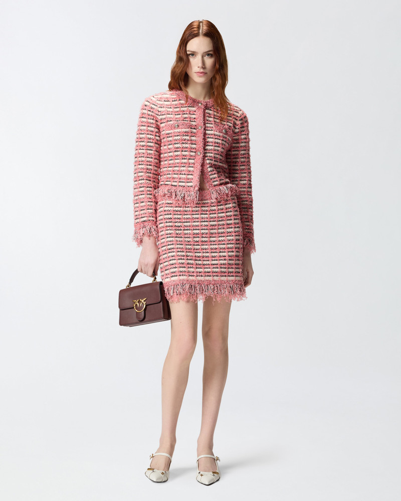 MINI SKIRT IN BASKETWEAVE AND FRAYED KNIT 3