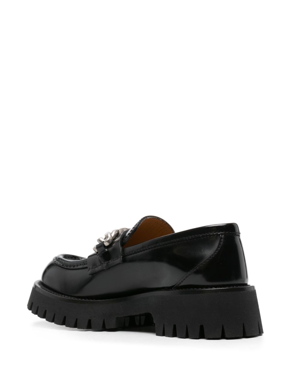 logo-chain leather loafers - 3