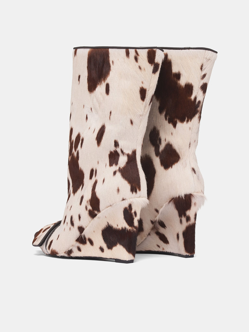 White Cow Print Wide Boots 5