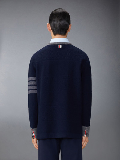 Thom Browne Merino Wool 4-Bar Textured Rugby Stripe Crew Neck Pullover outlook