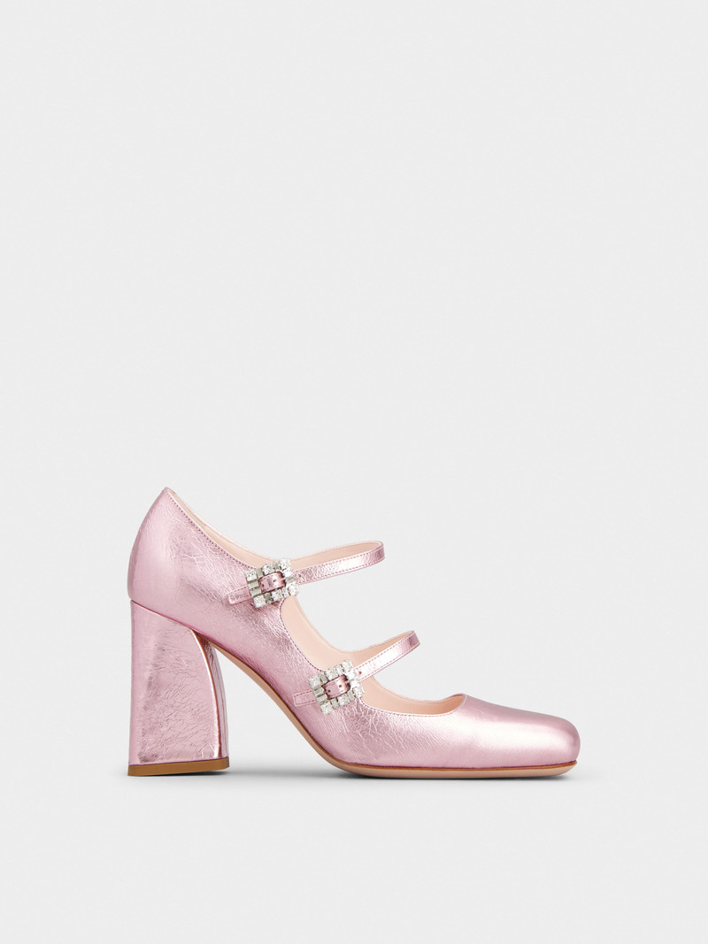 Mini Très Vivier Strass Buckle Babies Pumps in Leather - 1
