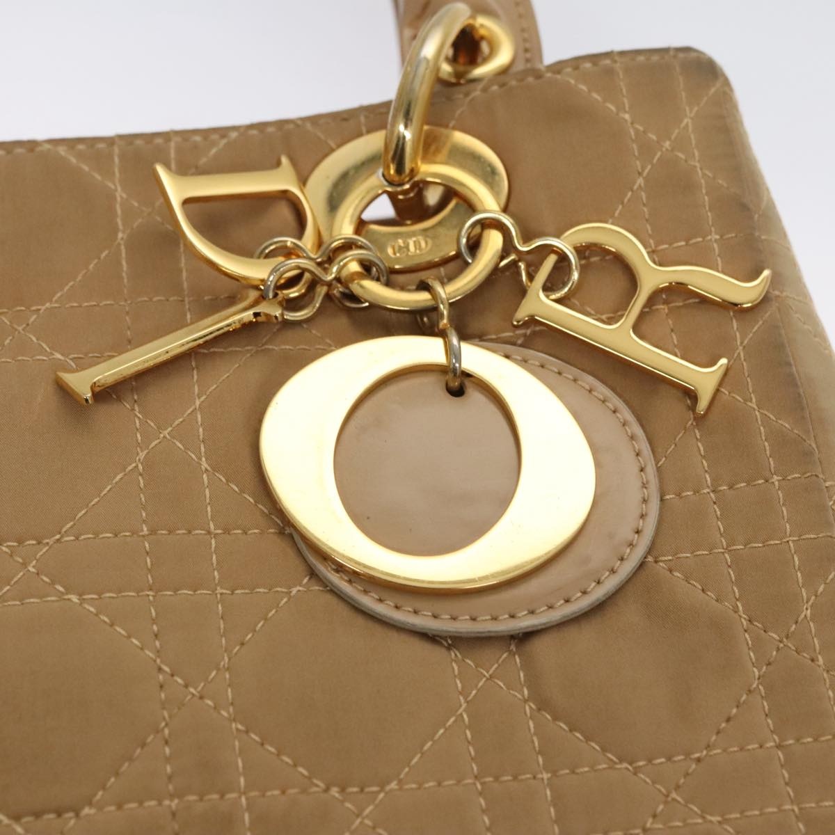 DIOR Canage Hand Bag Nylon Beige Gold - 14