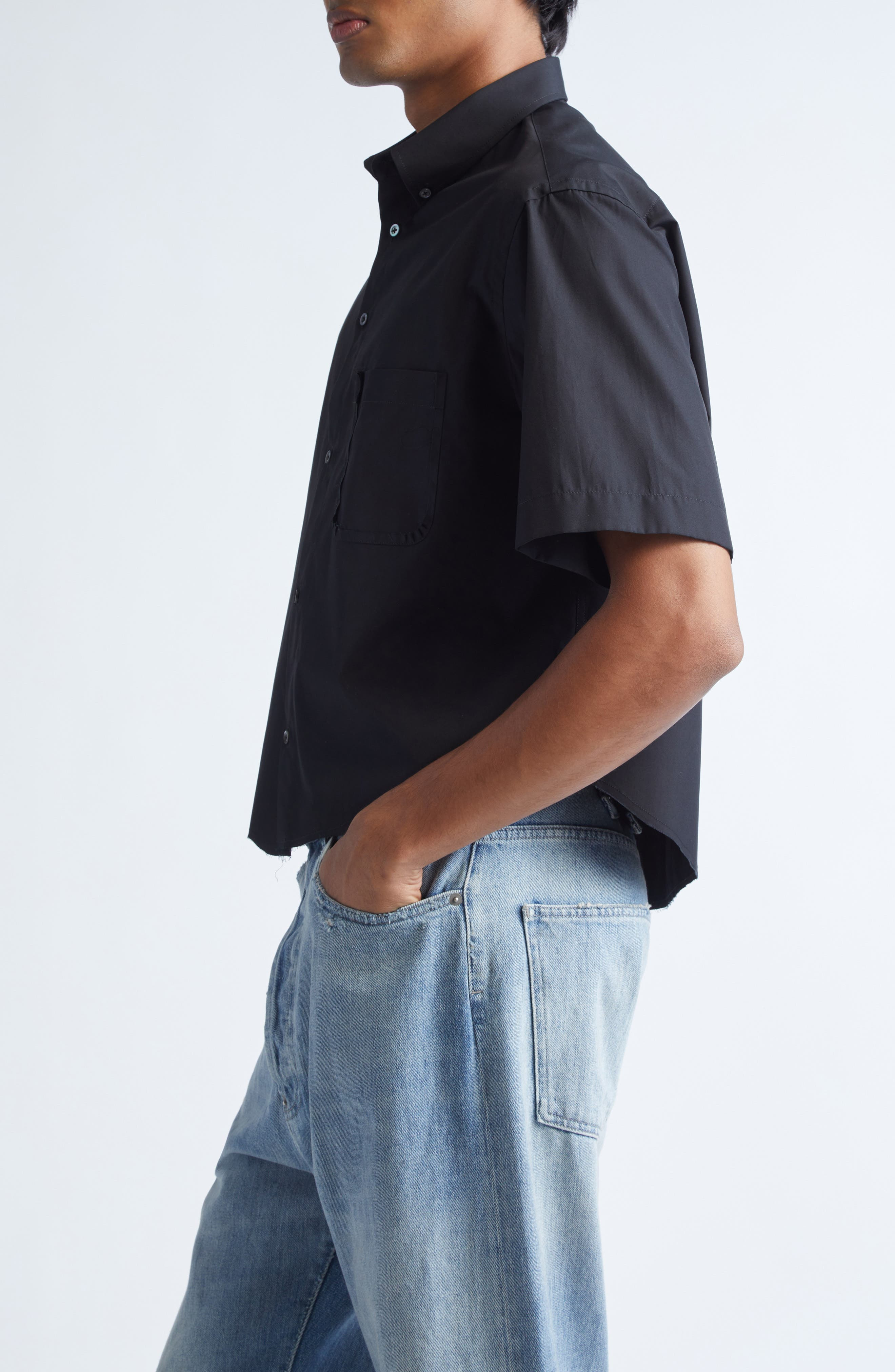 Maison Margiela Short Sleeve Button-Down Shirt in Black at Nordstrom - 4
