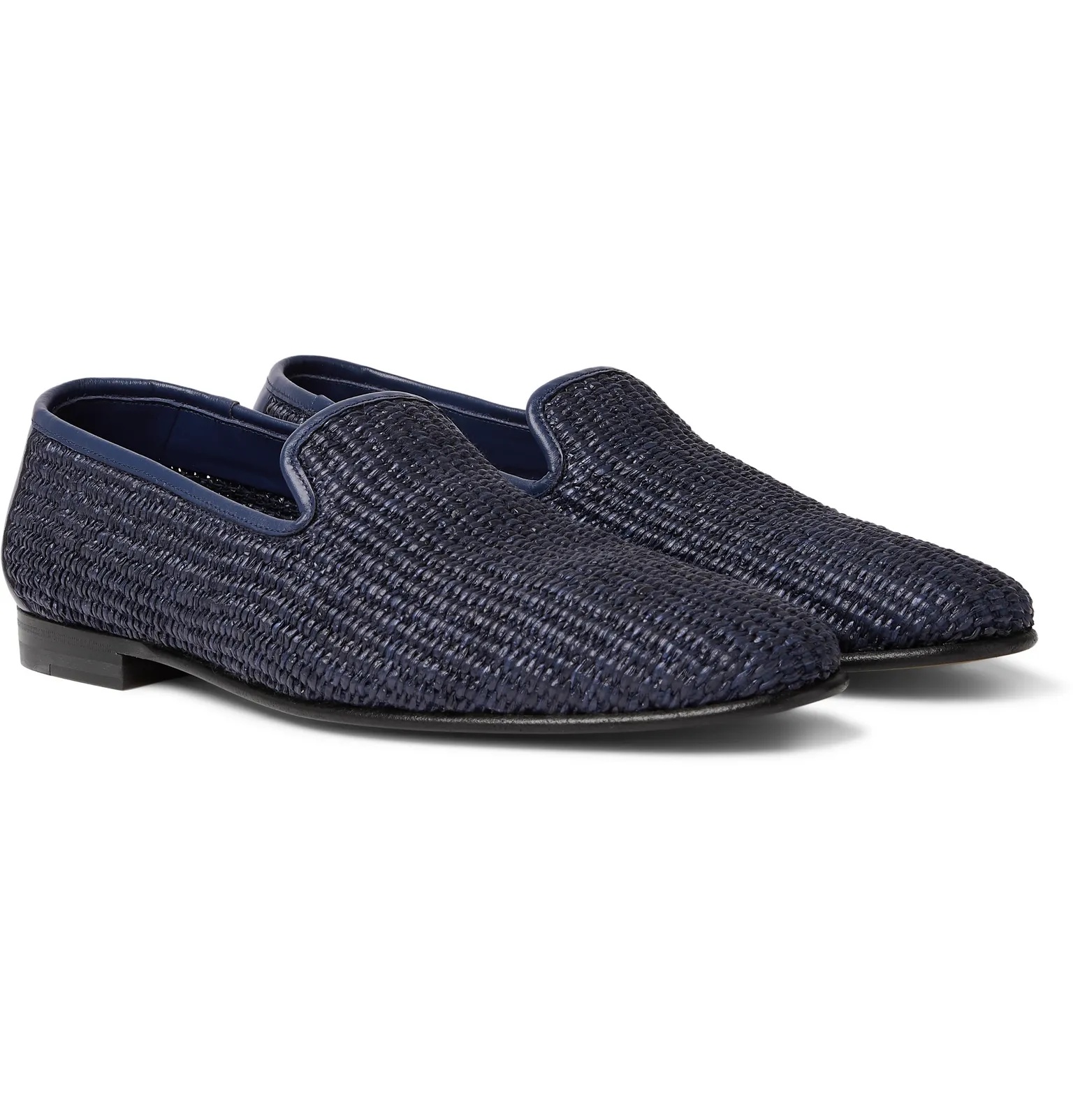 Mario Leather-Trimmed Raffia Loafers - 14