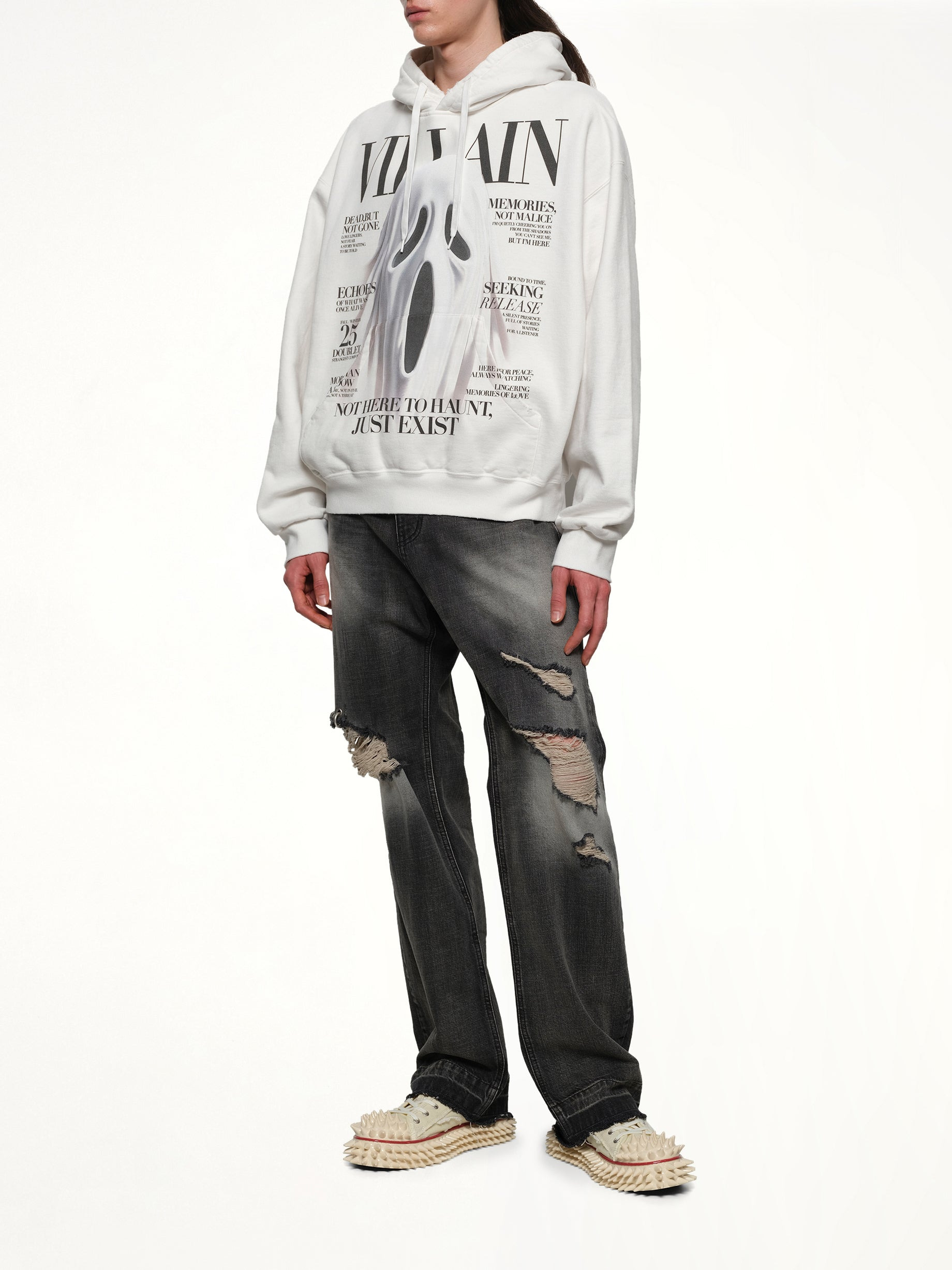 Villain Cover Print Hoodie in White - 4