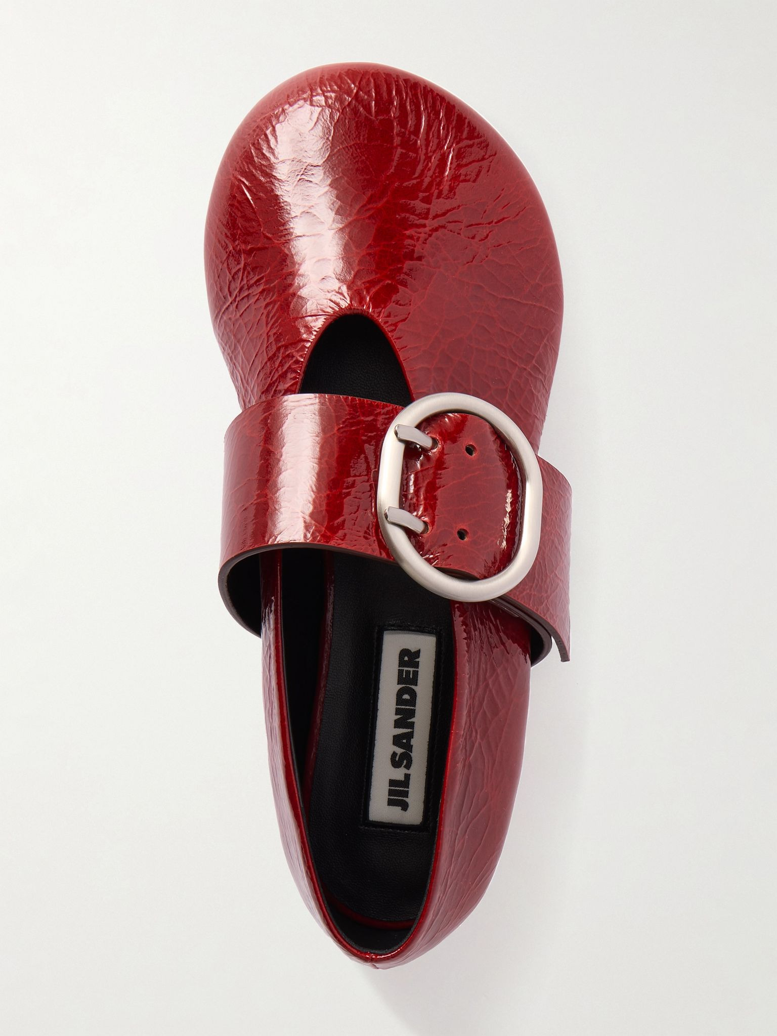 Crinkled patent-leather Mary-Jane ballet flats Red - 5