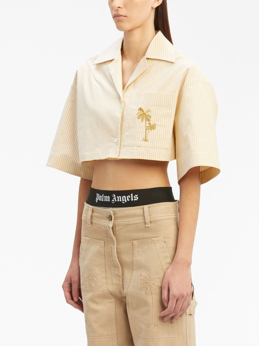 embroidered striped cropped cotton shirt - 4
