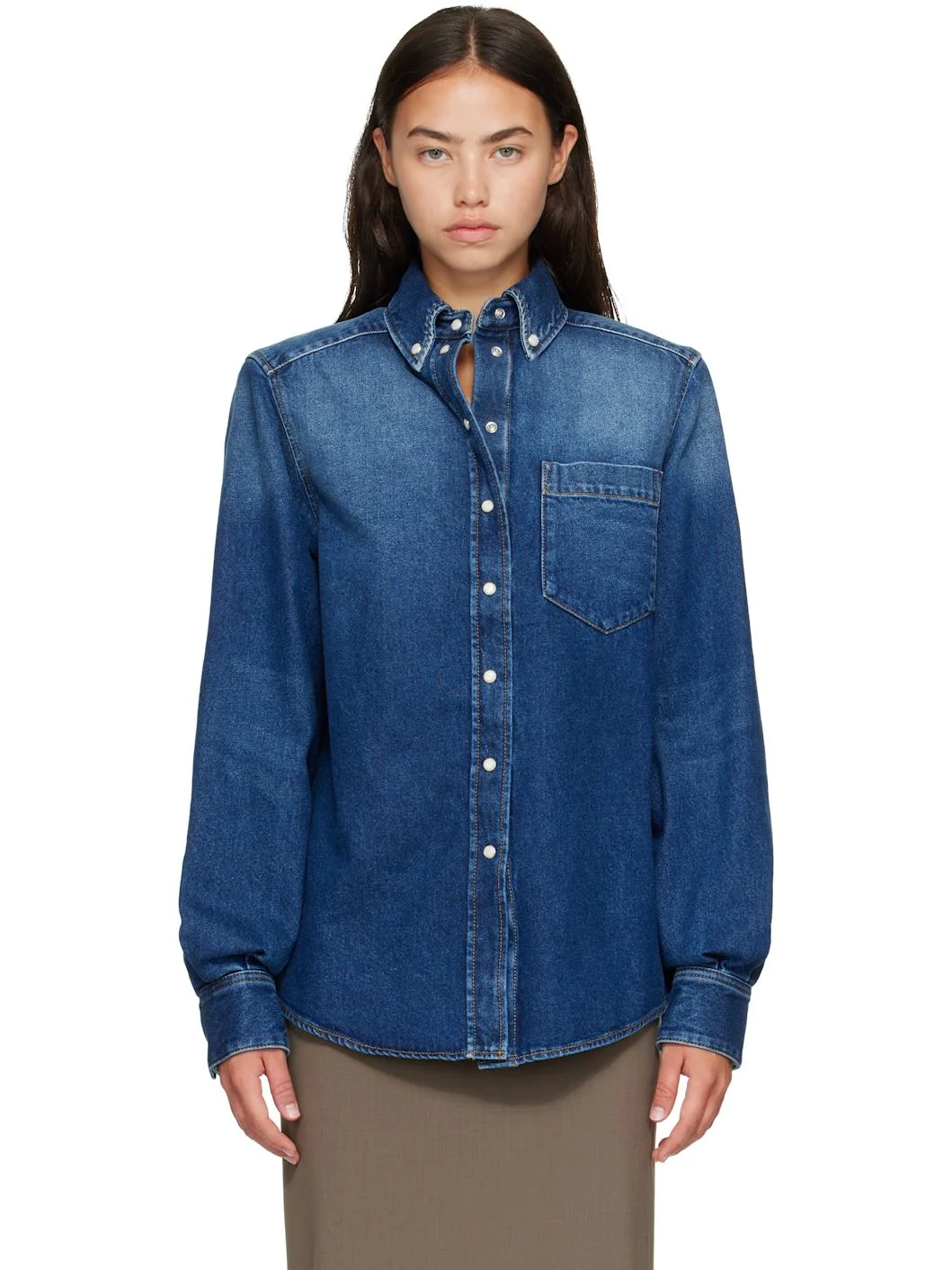 Blue Washed Denim Power Shirt - 1