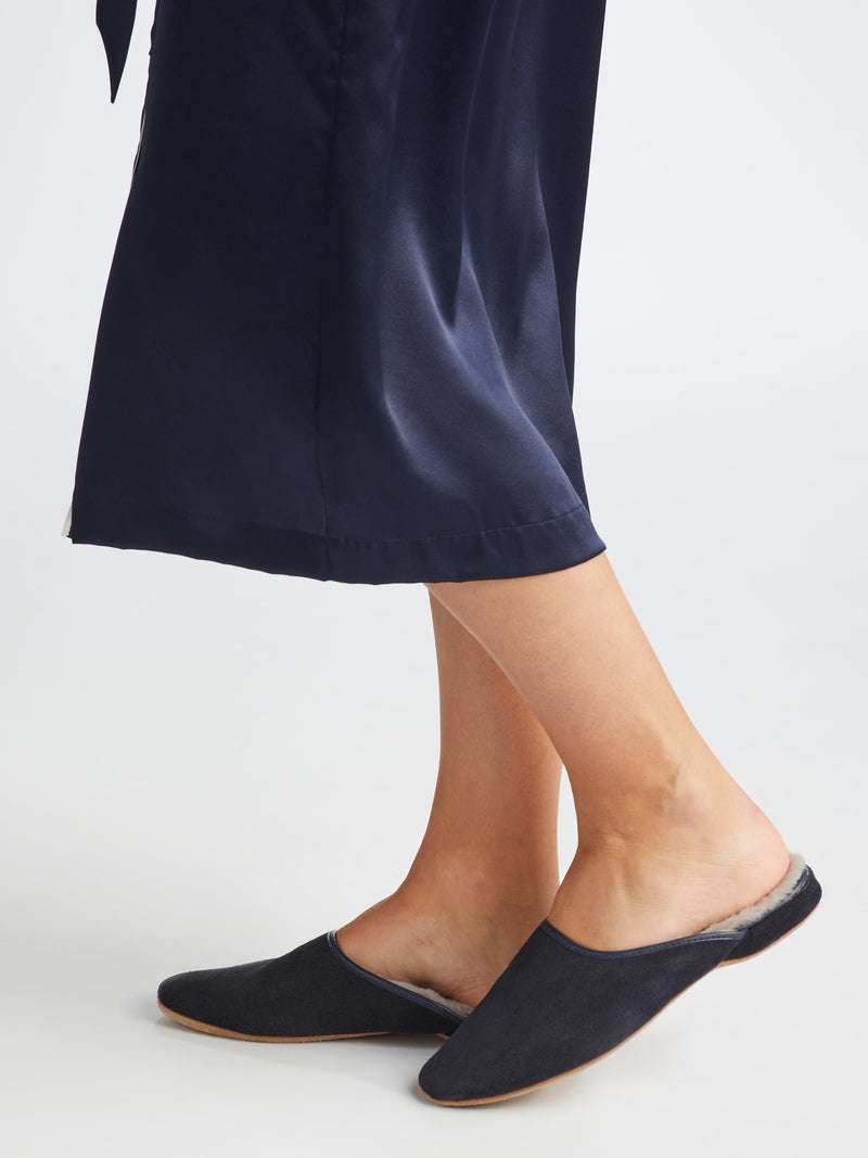 Women's Mule Slippers Imogen Suede Sheepskin Navy - 5