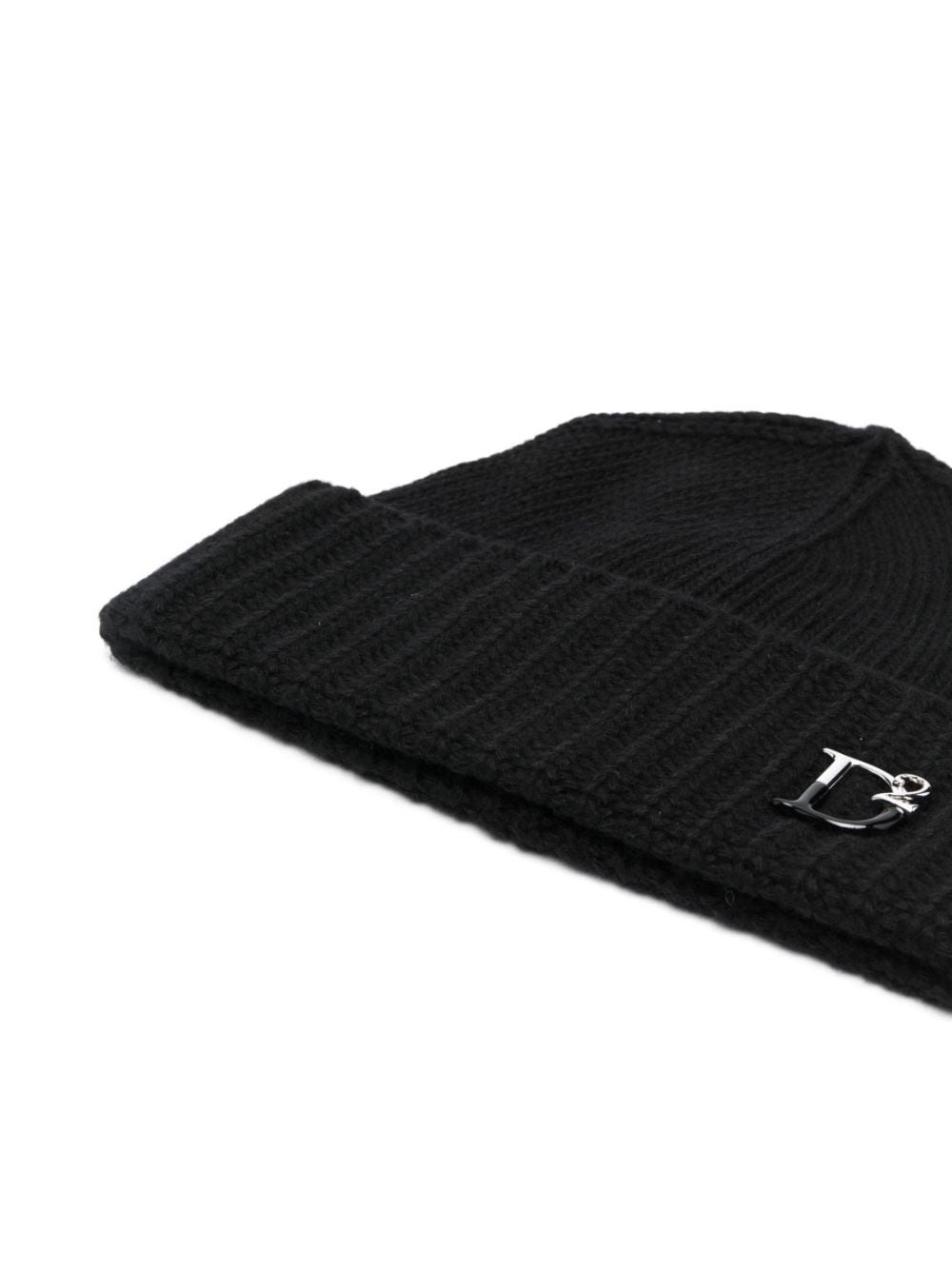 monogram-plaque knitted beanie - 2