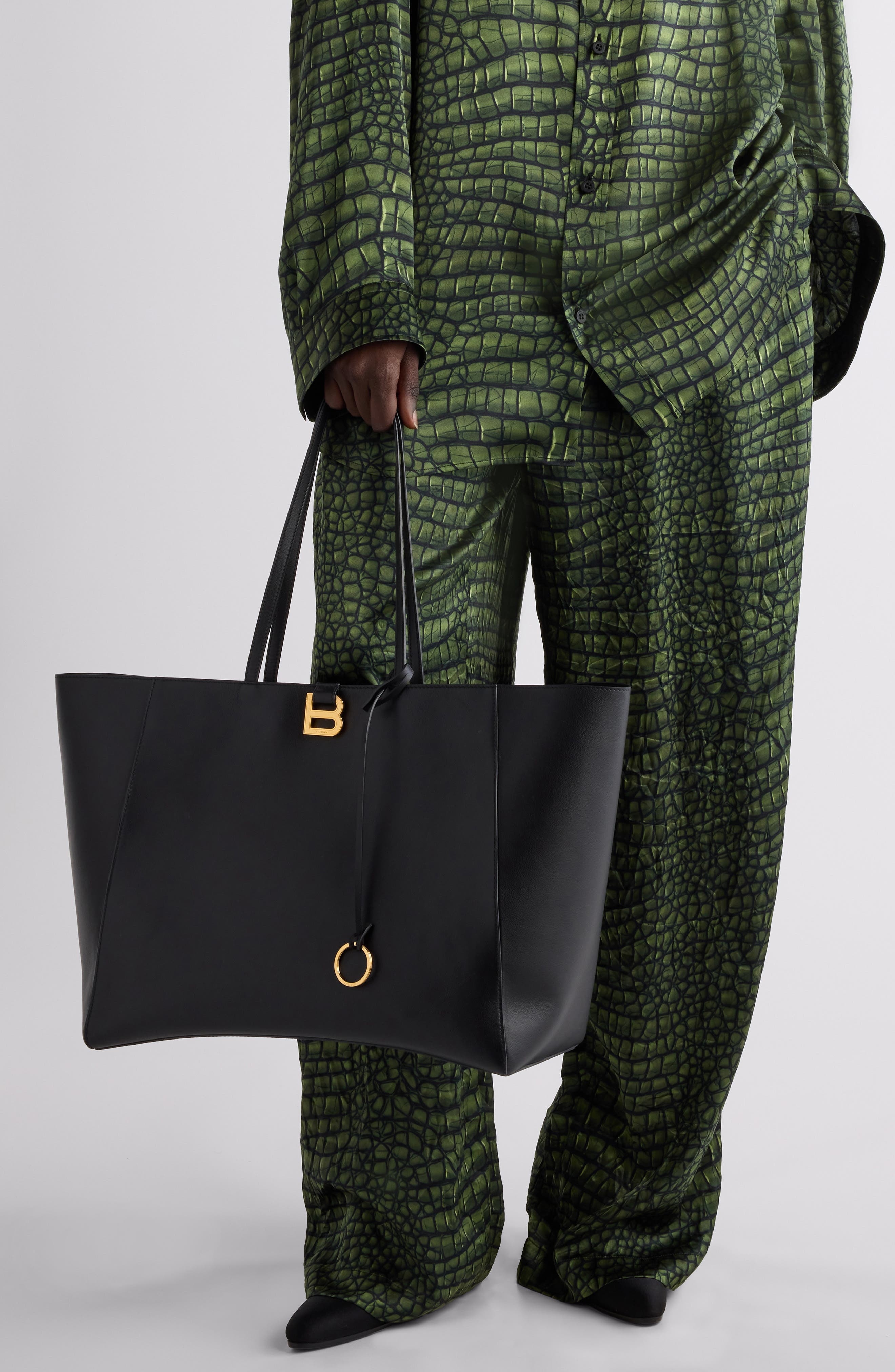 Balenciaga Large Hourglass Soft Leather Tote in 1000 Black at Nordstrom - 2