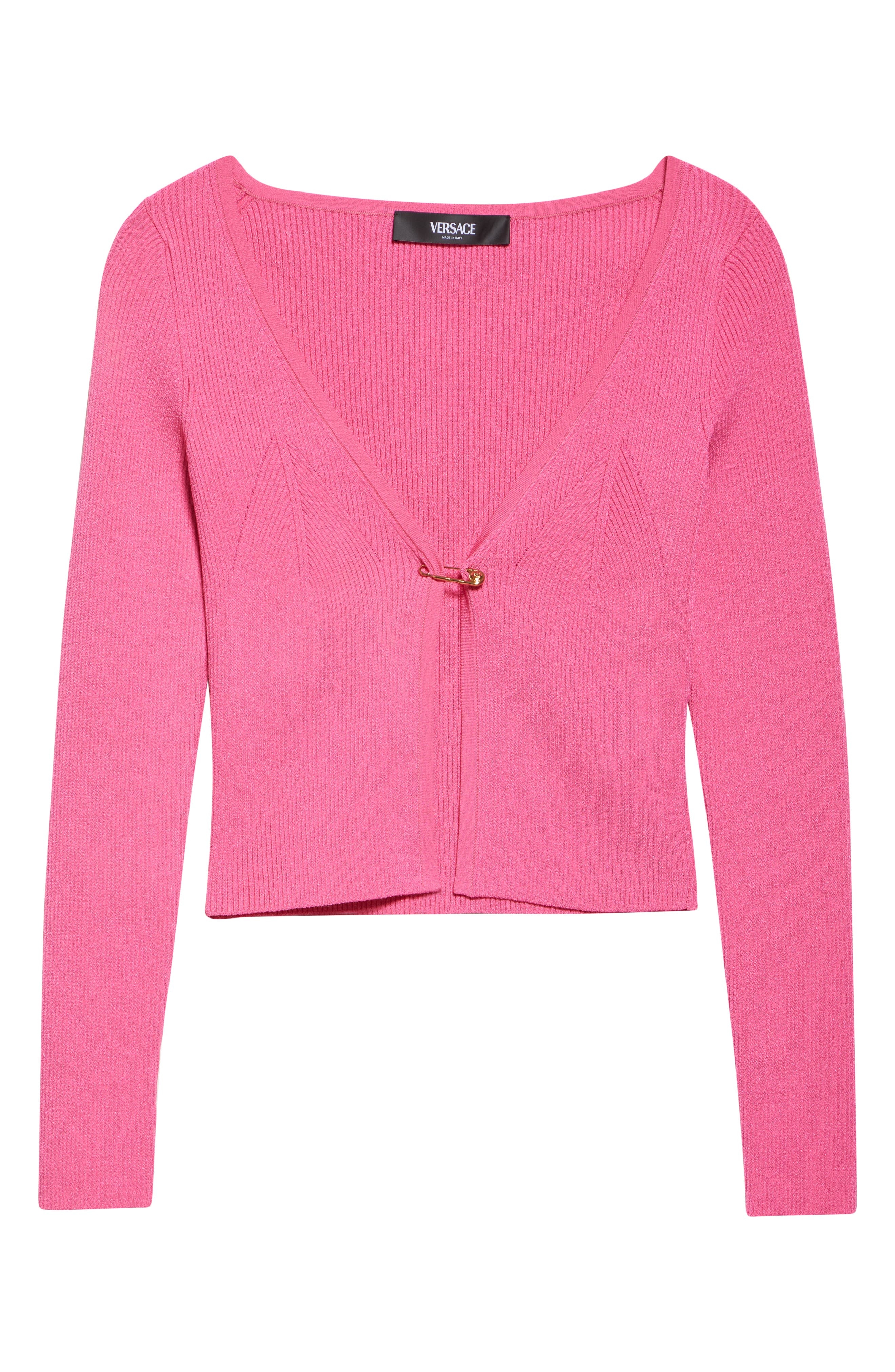 Versace Safety Pin Rib Cardigan in Dragon Fruit at Nordstrom - 6