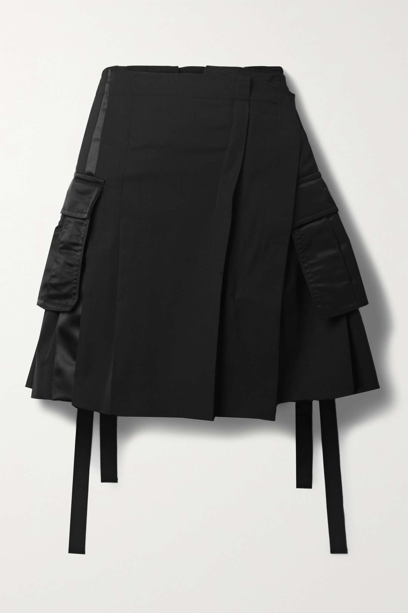 Paneled shell, satin and twill mini wrap skirt - 1