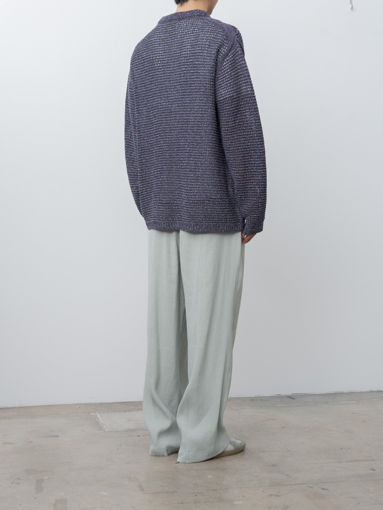 Mesh Knitted Shirt Cardigan - Purple - 4