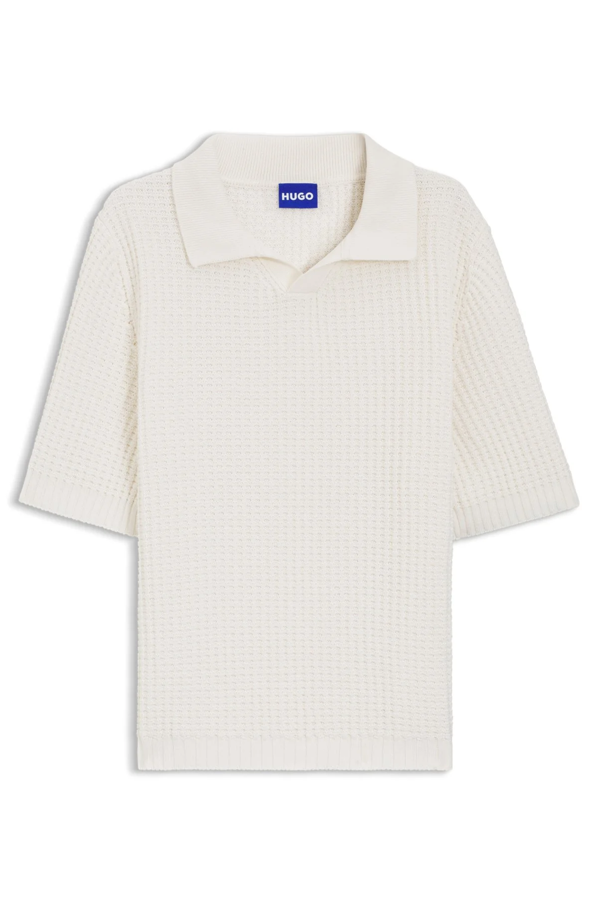 WAFFLE-STRUCTURE KNIT POLO WITH JOHNNY COLLAR - 1