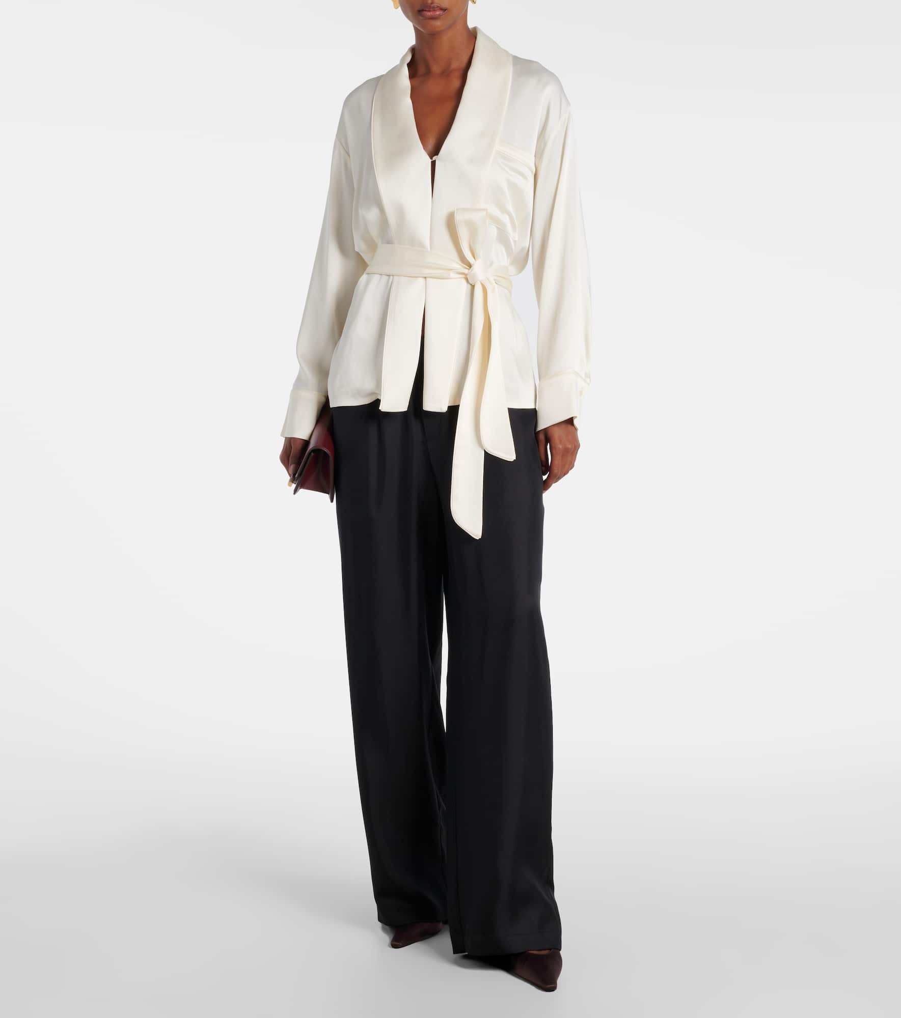 Belted satin wrap top - 2