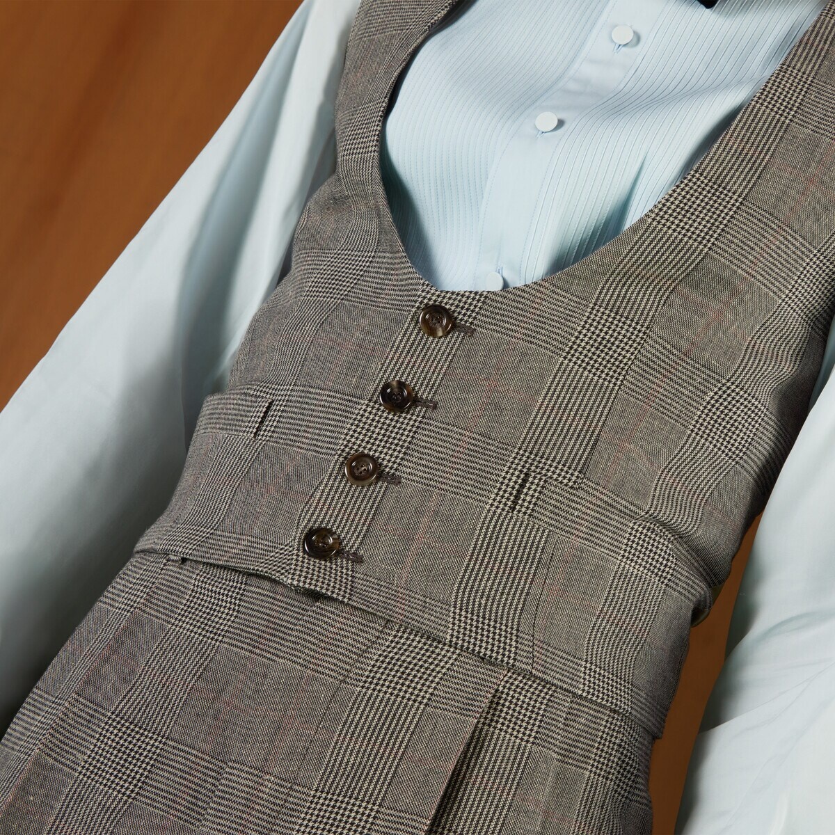Wool linen Prince of Wales formal vest - 4