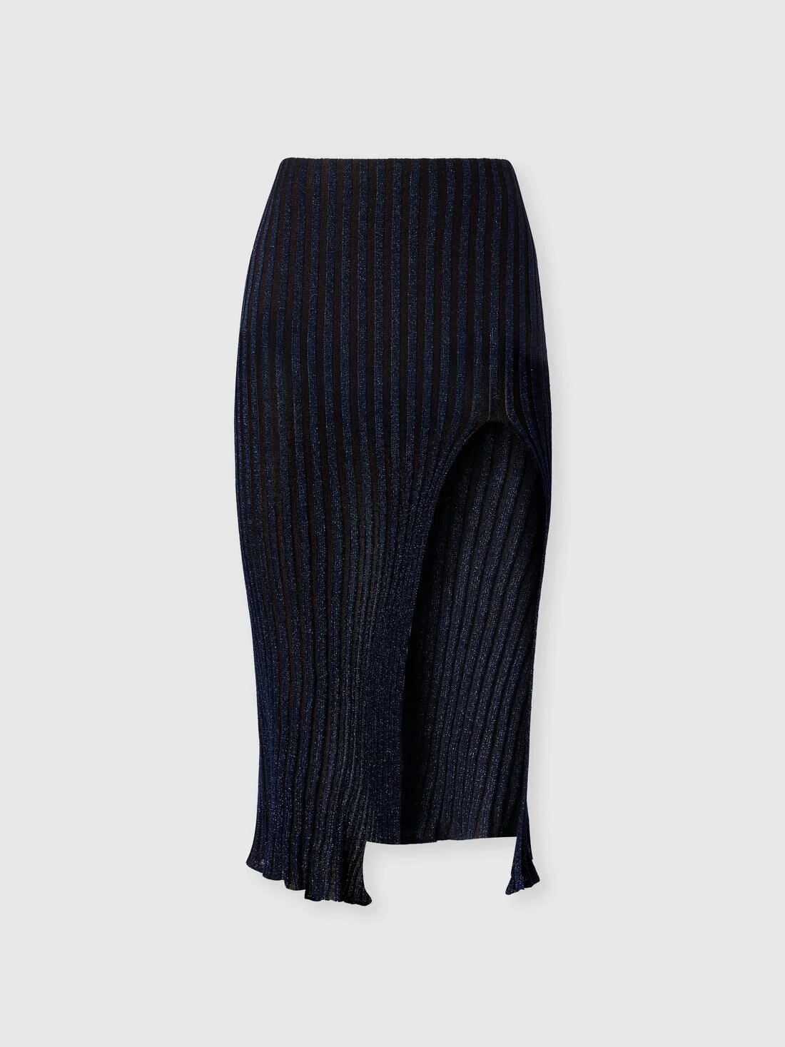 Ribbed viscose lamé midi skirt with slit - 1