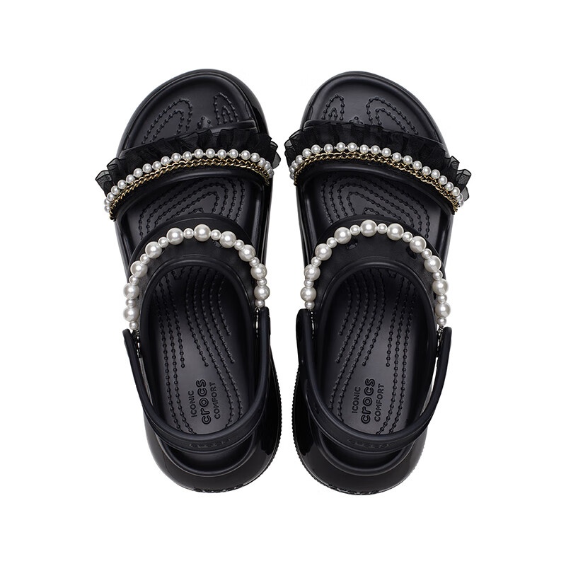 (WMNS) Crocs Mega Crush Pearl Ruffle Sandal 'Black' 210179 - 3