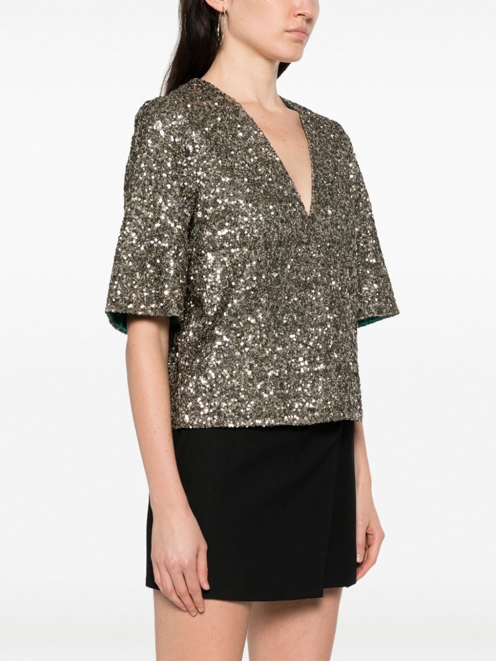 sequin-embellished short-sleeved blouse - 3