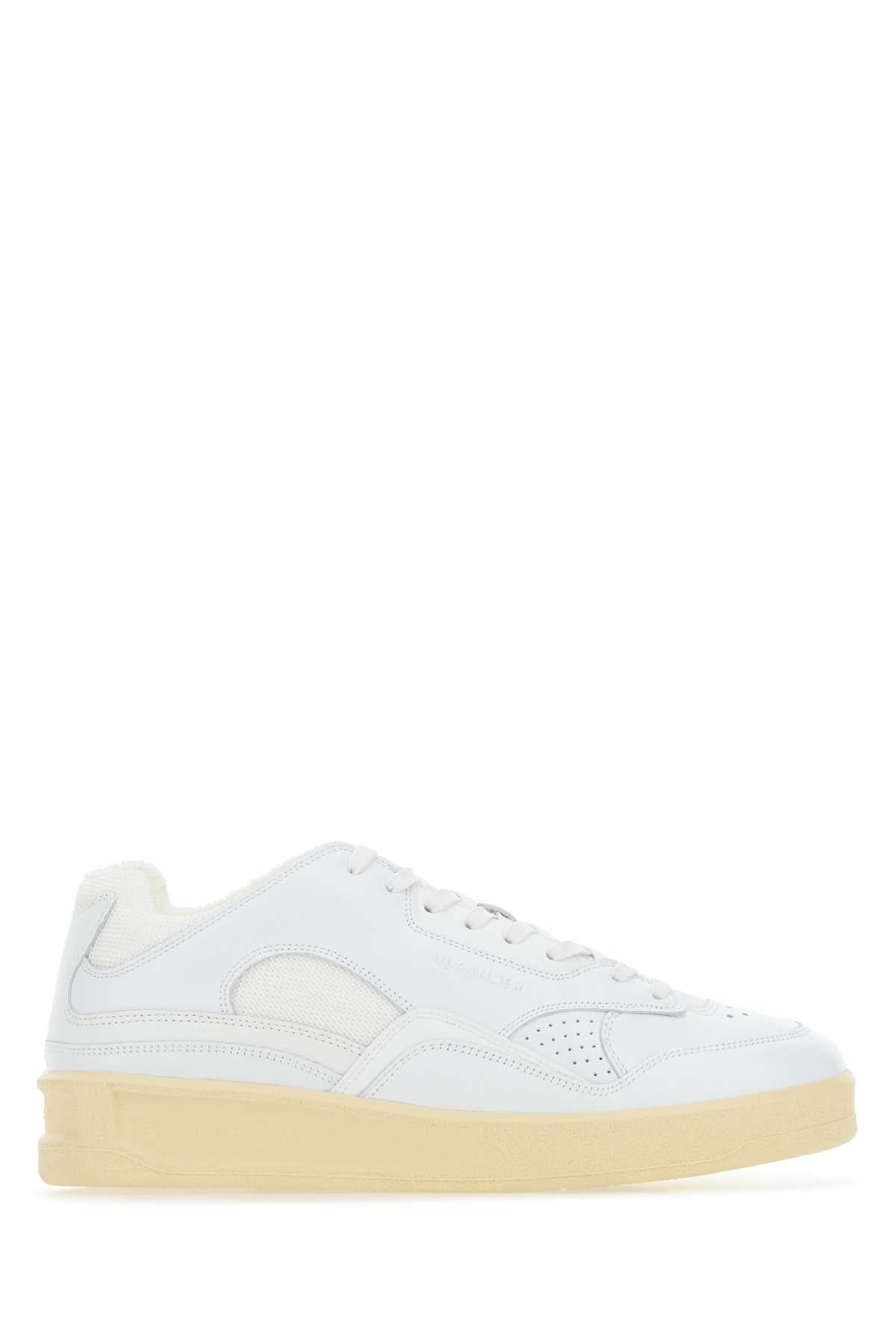 Jil Sander Women White Leather And Fabric Basket Sneakers - 3