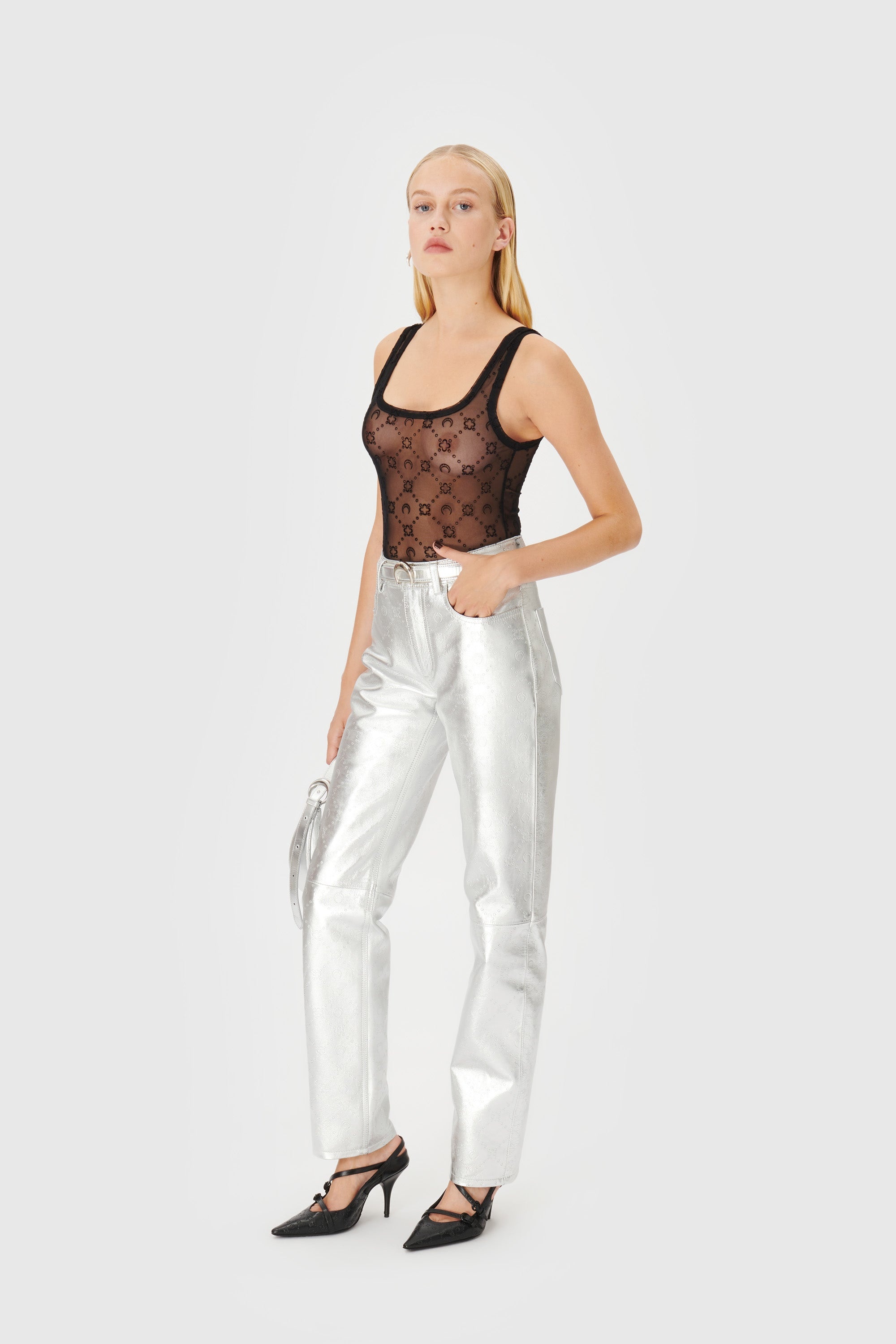 Moonogram Mesh Flock Bodysuit - 7