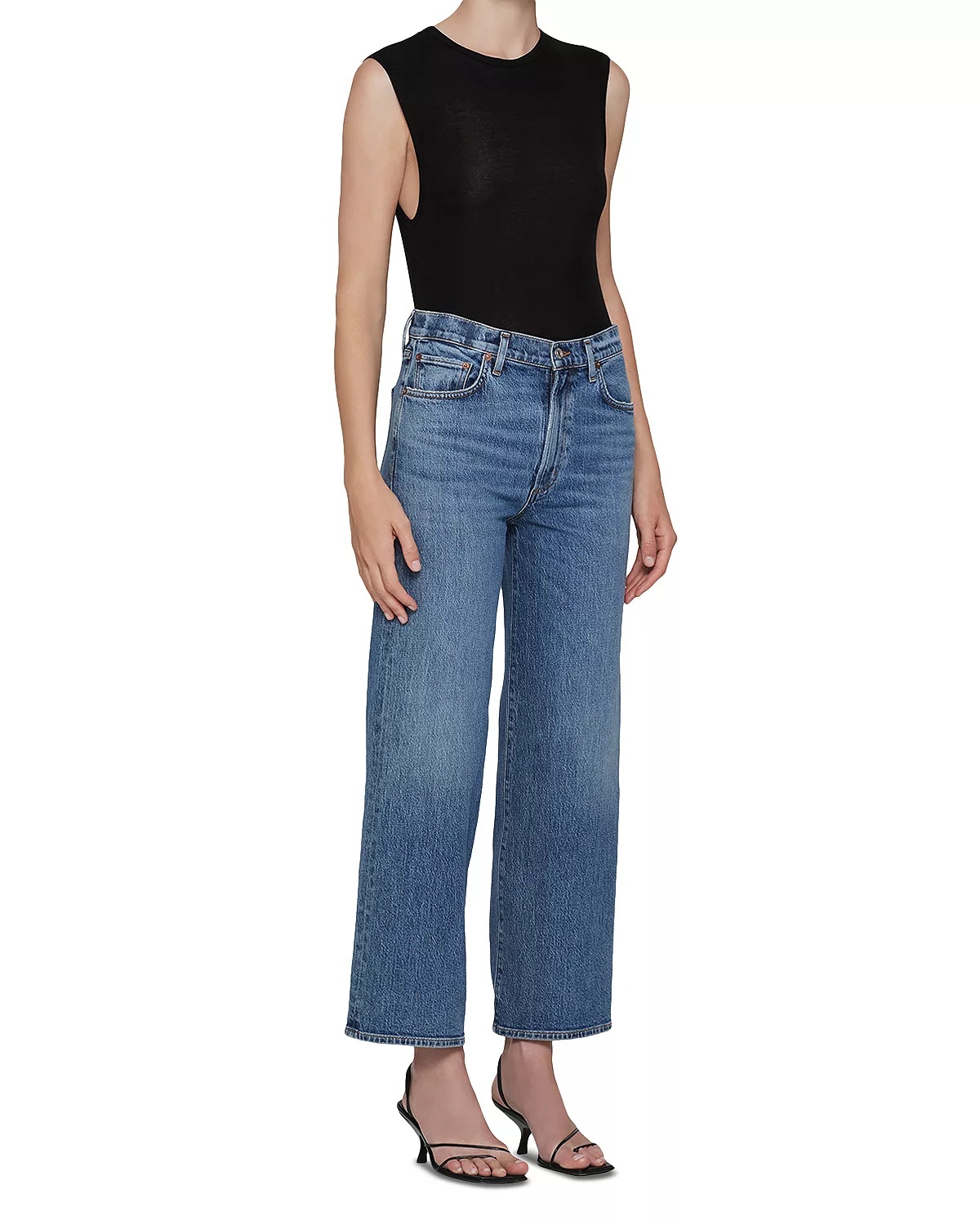 Harper Mid Rise Wide Ankle Jeans in Moor - 9