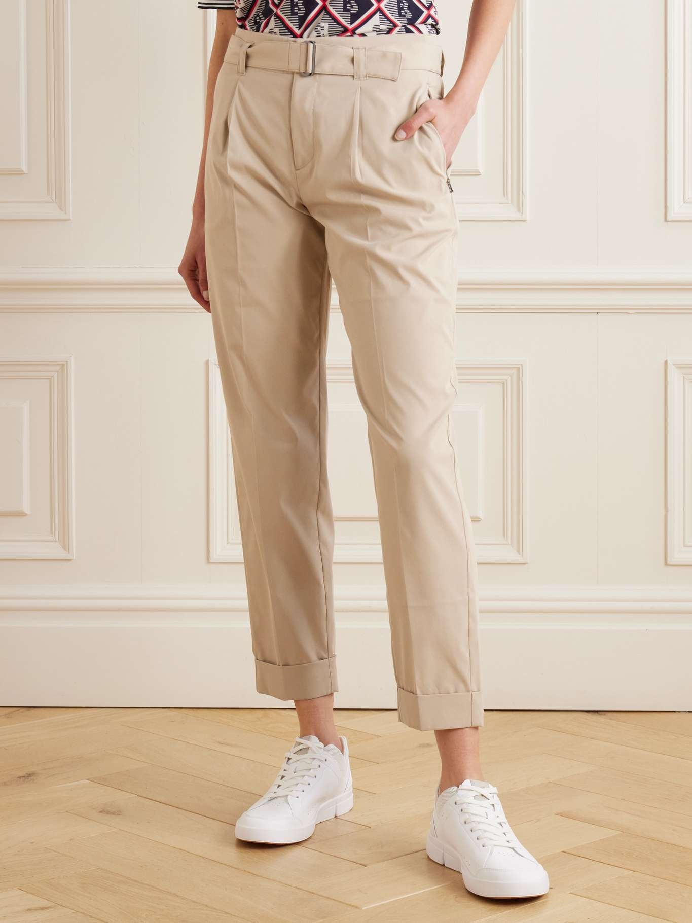 Belted cropped twill straight-leg pants - 3