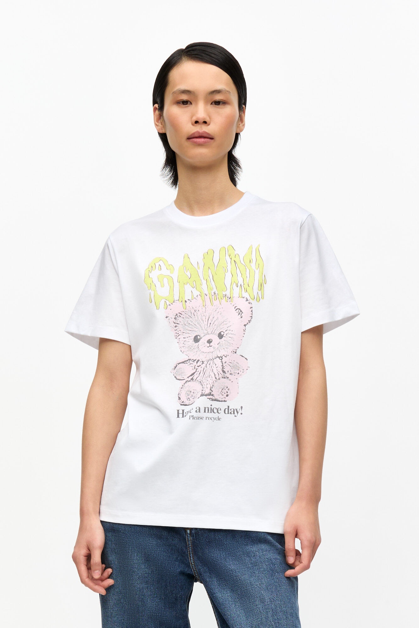 WHITE BASIC COTTON JERSEY TEDDY RELAXED T-SHIRT - 2