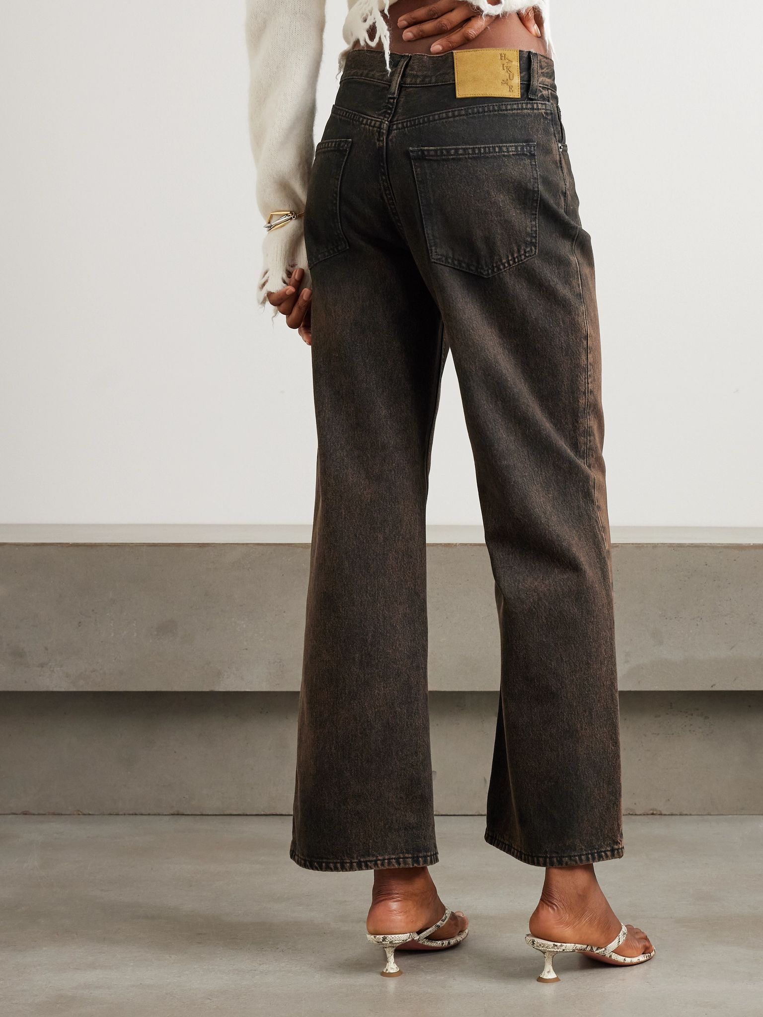 Korea high-rise wide-leg jeans Brown - 4