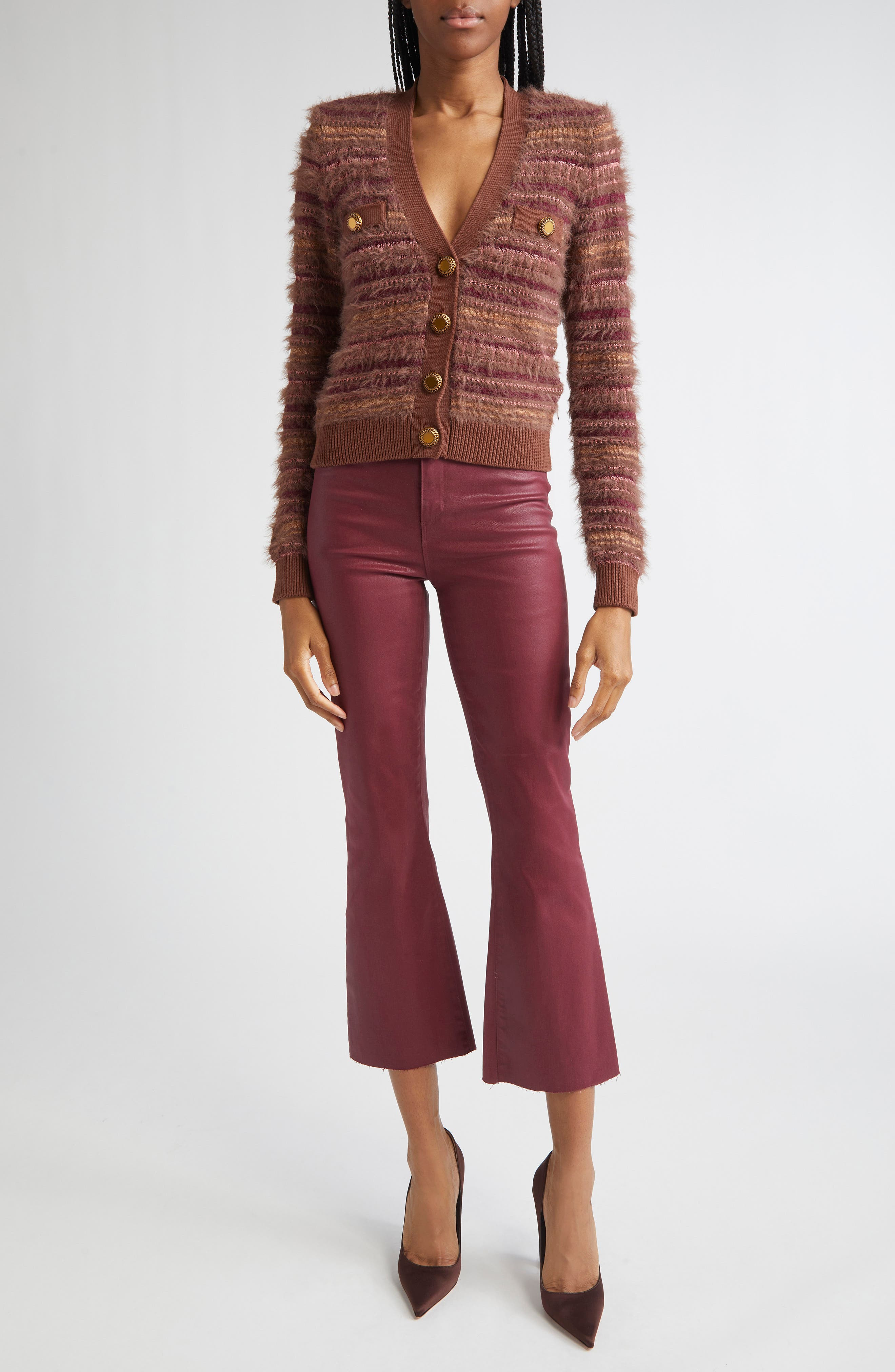 L'AGENCE Ariadne Mix Stitch Cardigan in Natural/Mauve Multi at Nordstrom - 2
