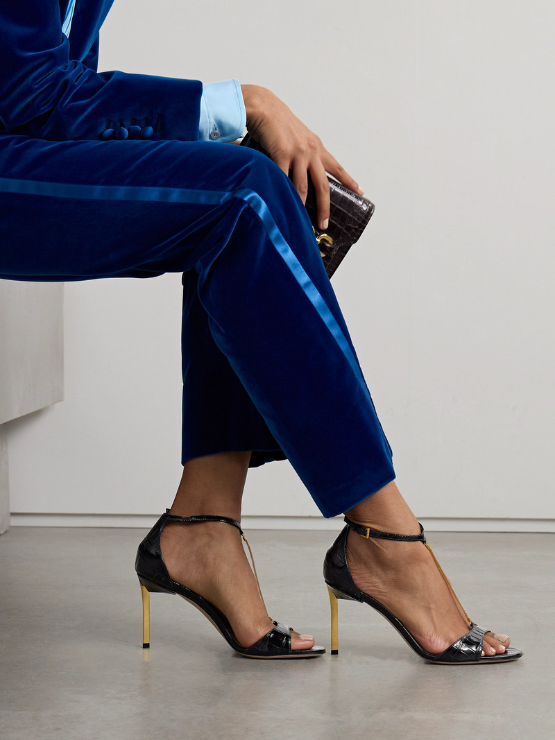 TOM FORD Emanuelle Chain-embellished Croc-effect Leather Sandals outlook