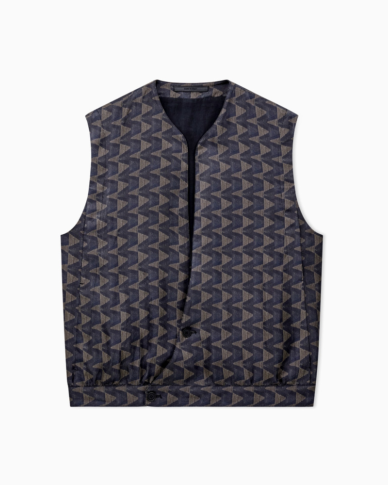 SINGLE-BREASTED WAISTCOAT IN CUPRO CANVAS WITH A GEOMETRIC PRINT 1