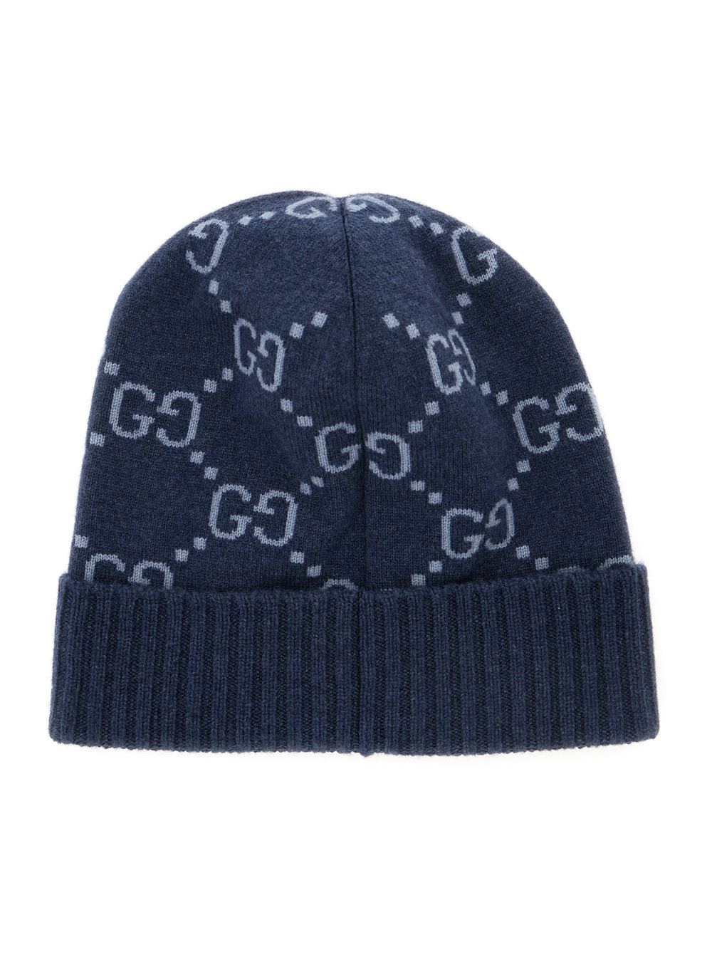 Gucci Men Blue Beanie With All-Over Gg Motif In Cashmere Woman - 2