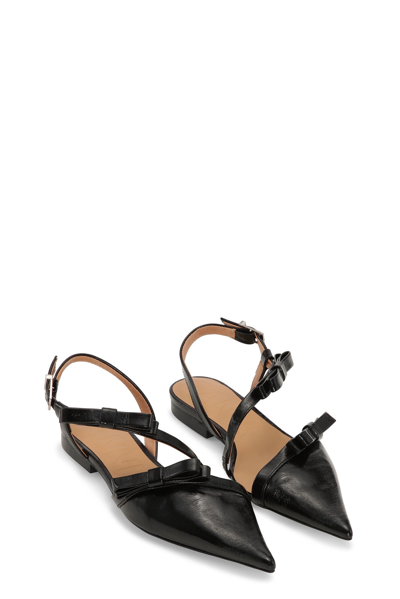 BLACK MULTI BOW POINTY CUT-OUT BALLERINAS - 2