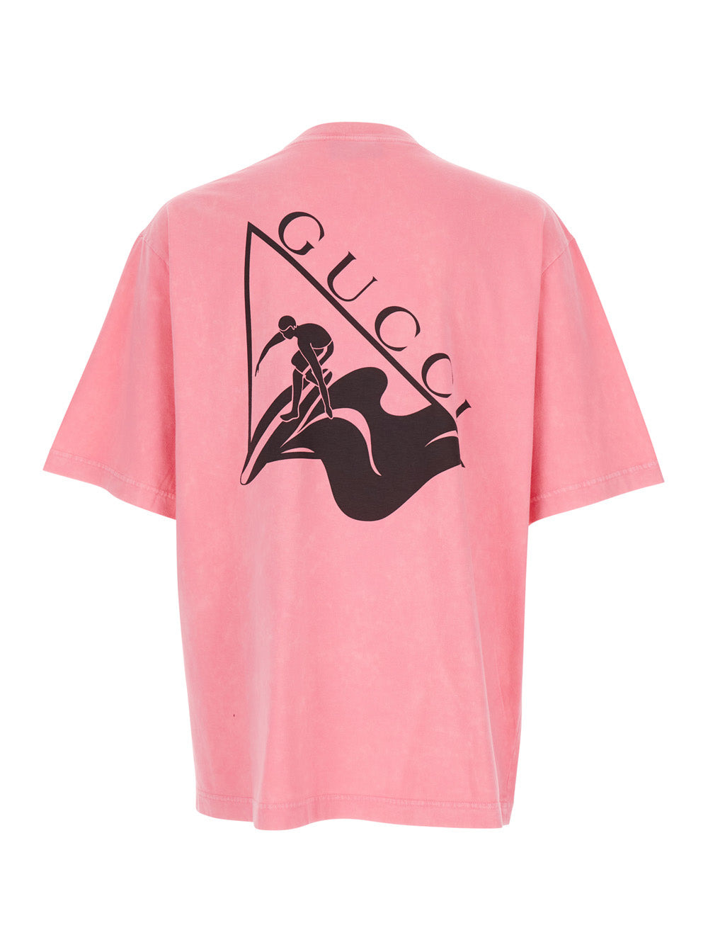 Gucci Men Pink Crewneck T-Shirt With Surf Print And Logo On The Front In Cotton Man - 2